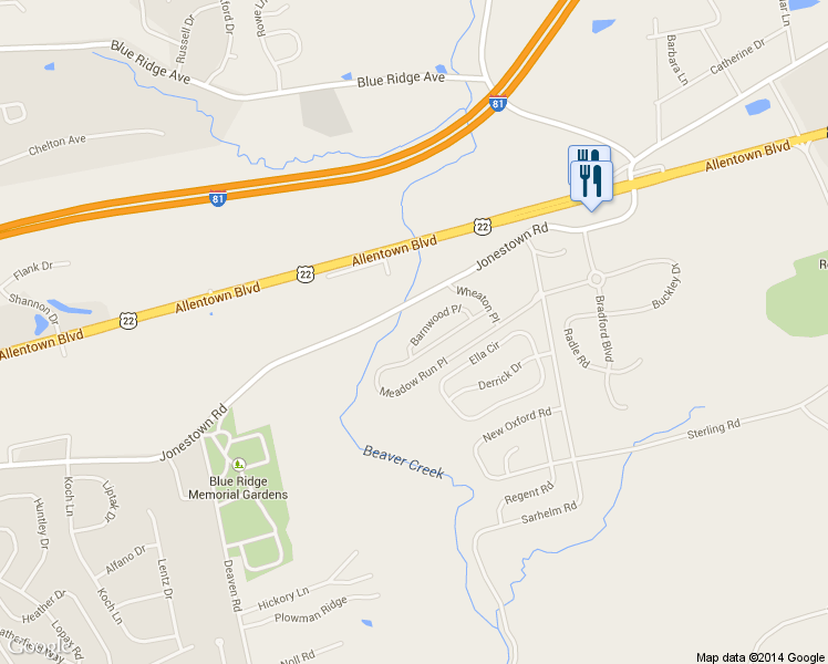 map of restaurants, bars, coffee shops, grocery stores, and more near 108 Barnwood Place in Harrisburg