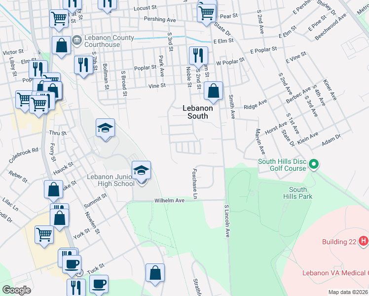 map of restaurants, bars, coffee shops, grocery stores, and more near 4 Margaret Avenue in Lebanon