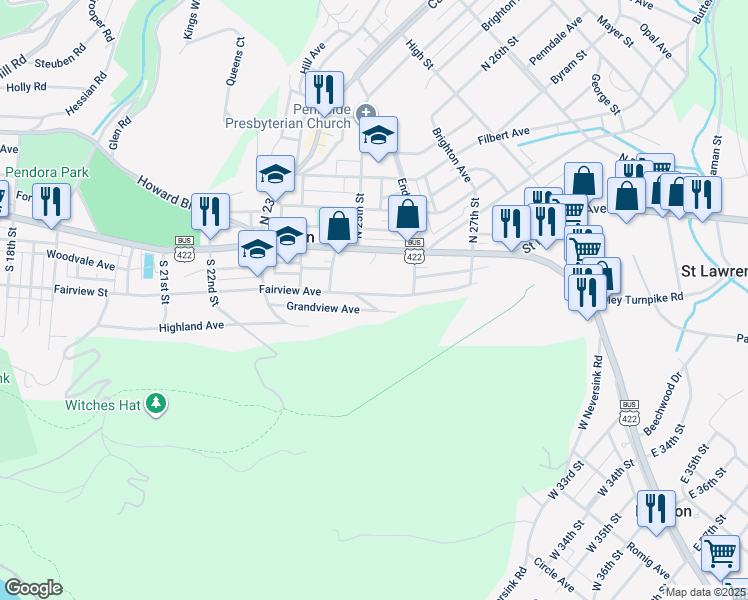 map of restaurants, bars, coffee shops, grocery stores, and more near 2524 Fairview Avenue in Mount Penn