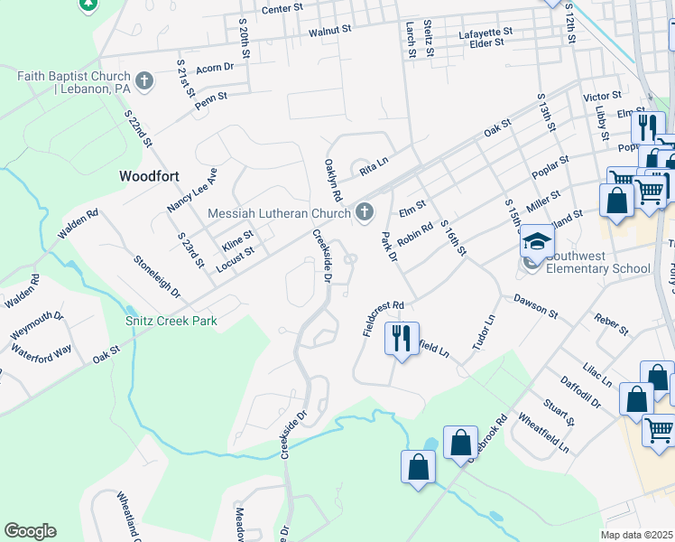 map of restaurants, bars, coffee shops, grocery stores, and more near 109 Farmstead Circle in Lebanon