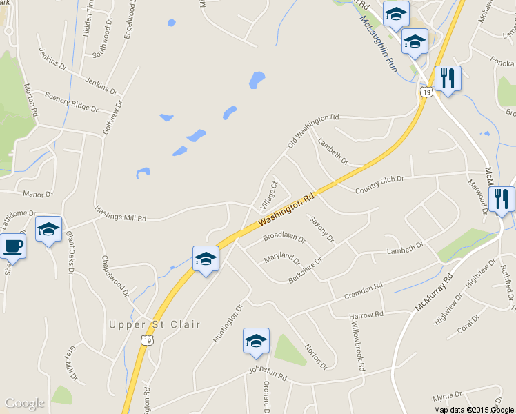 map of restaurants, bars, coffee shops, grocery stores, and more near 103 Village Court in Pittsburgh