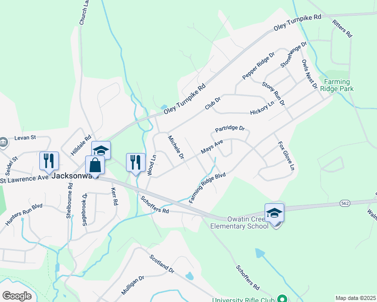 map of restaurants, bars, coffee shops, grocery stores, and more near 203 Cathy Ann Drive in Reading
