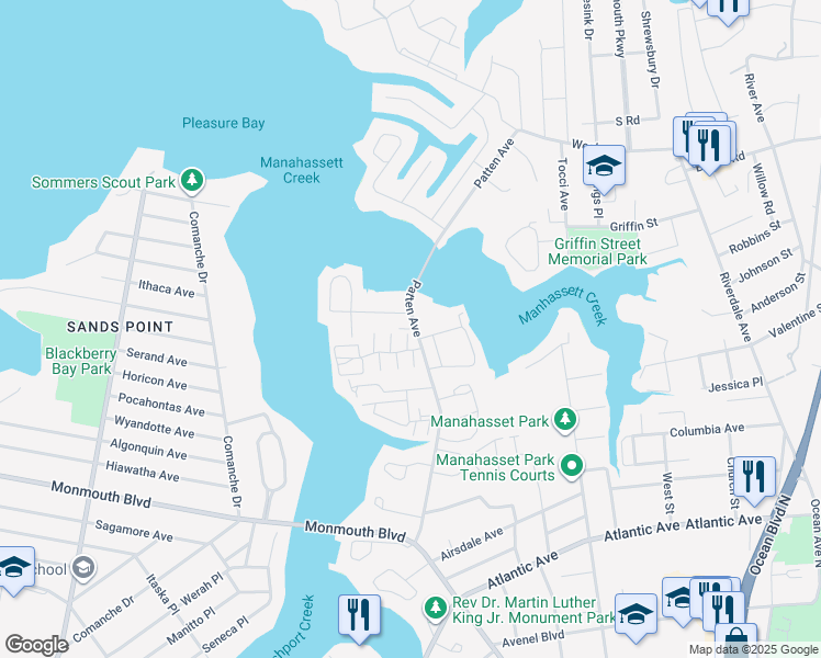 map of restaurants, bars, coffee shops, grocery stores, and more near Green Gables Street in Long Branch