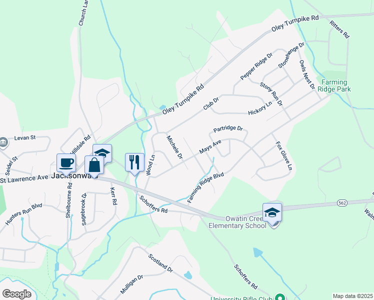 map of restaurants, bars, coffee shops, grocery stores, and more near 203 Cathy Ann Drive in Reading