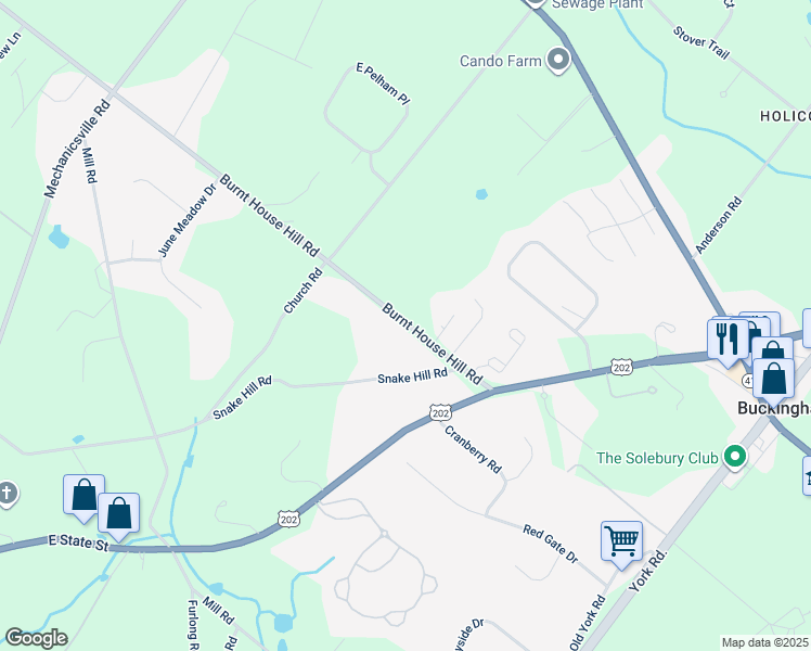 map of restaurants, bars, coffee shops, grocery stores, and more near 2903 Burnt House Hill Road in Doylestown