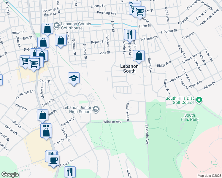 map of restaurants, bars, coffee shops, grocery stores, and more near 1101 South 3rd Street in Lebanon