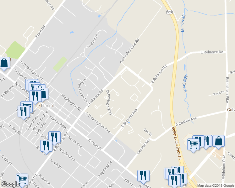 map of restaurants, bars, coffee shops, grocery stores, and more near 52 Reliance Court in Telford