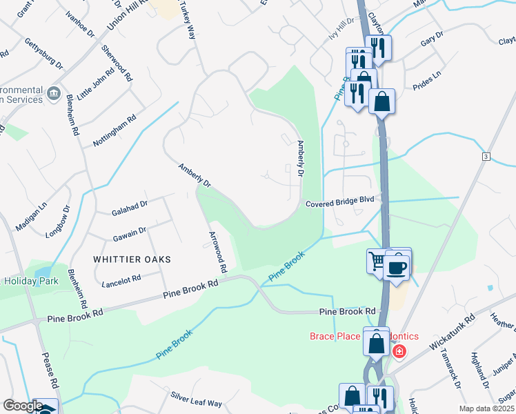 map of restaurants, bars, coffee shops, grocery stores, and more near 136 Amberly Drive in Manalapan Township