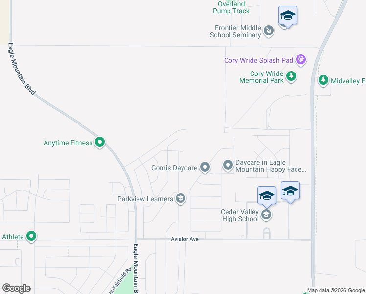 map of restaurants, bars, coffee shops, grocery stores, and more near Pony Express Parkway in Eagle Mountain