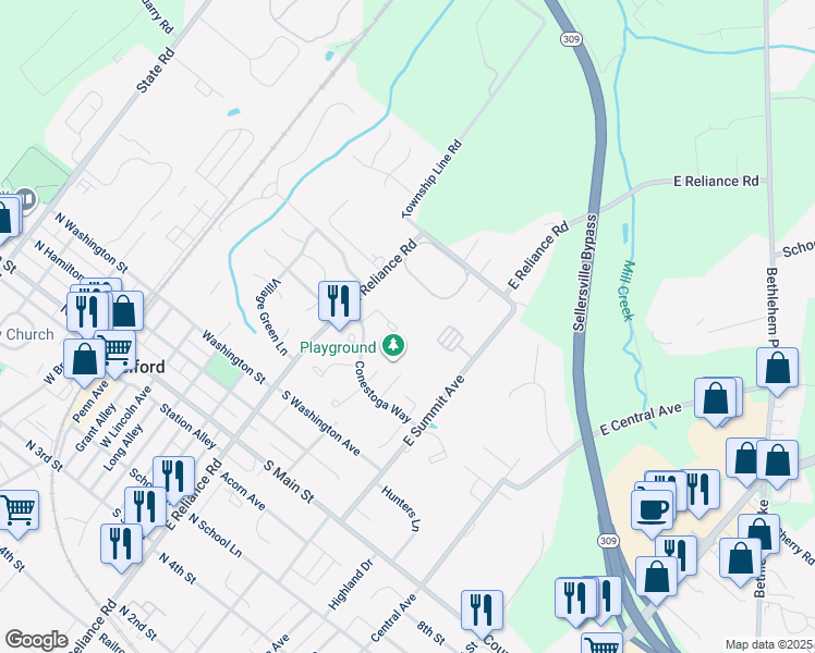 map of restaurants, bars, coffee shops, grocery stores, and more near 40 Reliance Court in Telford