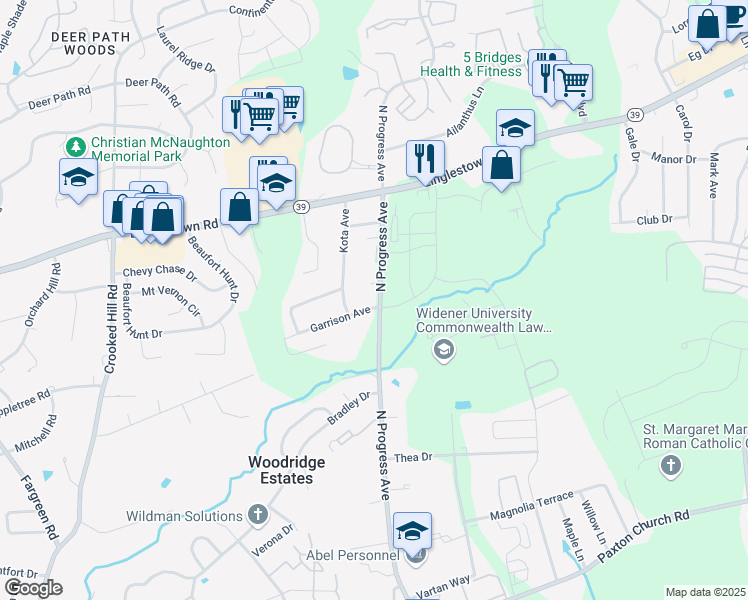 map of restaurants, bars, coffee shops, grocery stores, and more near 2508 Garrison Avenue in Harrisburg