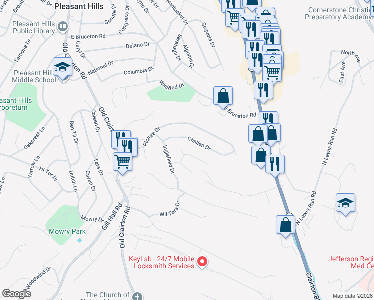 map of restaurants, bars, coffee shops, grocery stores, and more near 122 Hubbs Lane in Pittsburgh
