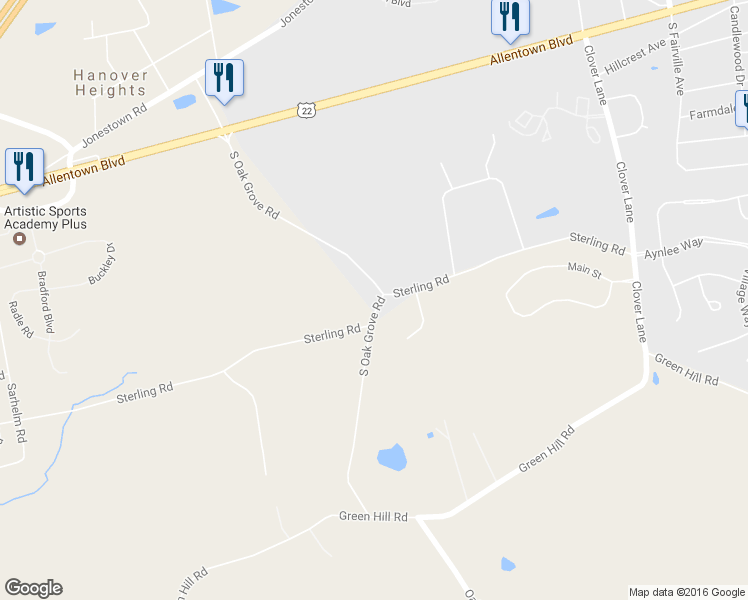map of restaurants, bars, coffee shops, grocery stores, and more near 236 South Oak Grove Road in Harrisburg
