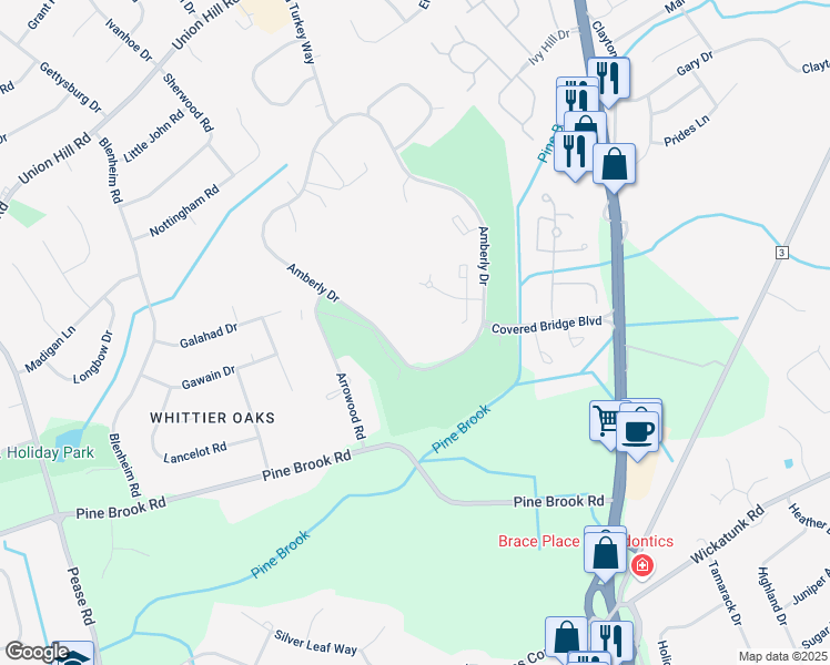 map of restaurants, bars, coffee shops, grocery stores, and more near 136 Amberly Drive in Manalapan Township