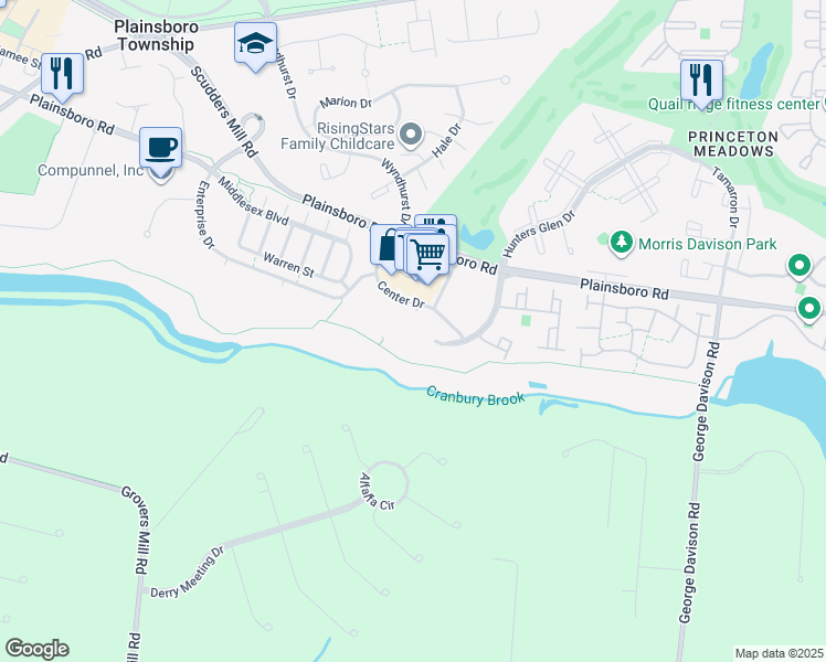 map of restaurants, bars, coffee shops, grocery stores, and more near 2046-2288 Deer Creek Rd in Plainsboro Township