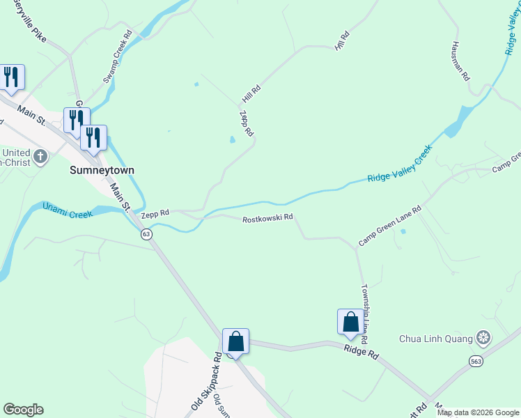 map of restaurants, bars, coffee shops, grocery stores, and more near 2310 Rostkowski Road in Green Lane