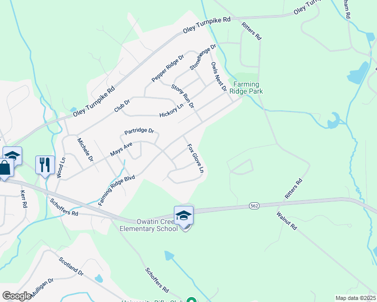 map of restaurants, bars, coffee shops, grocery stores, and more near 4910 Mayapple Lane in Reading