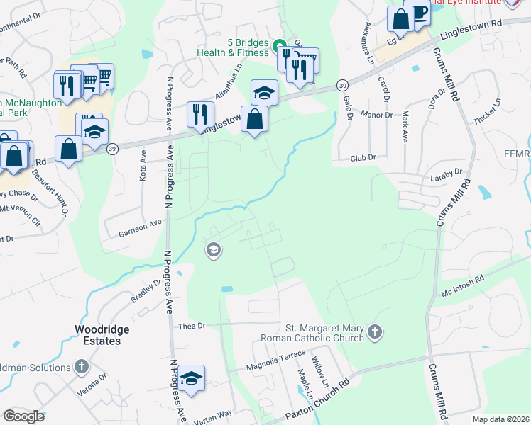map of restaurants, bars, coffee shops, grocery stores, and more near 2615 Linglestown Rd in Harrisburg