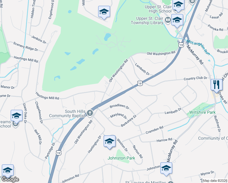 map of restaurants, bars, coffee shops, grocery stores, and more near 156 Village Court in Pittsburgh