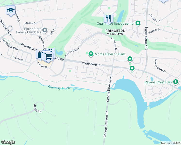 map of restaurants, bars, coffee shops, grocery stores, and more near 80 Thoreau Drive in Plainsboro Township