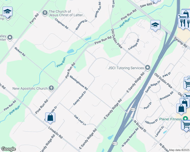 map of restaurants, bars, coffee shops, grocery stores, and more near 218 Larch Circle in Doylestown