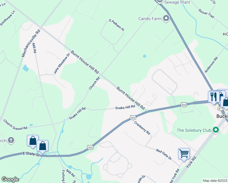 map of restaurants, bars, coffee shops, grocery stores, and more near 2936 Burnt House Hill Road in Doylestown
