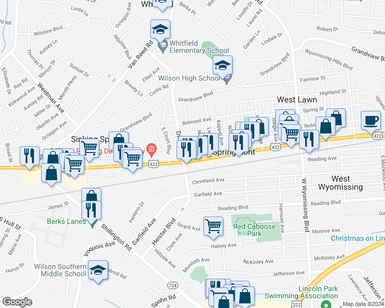 map of restaurants, bars, coffee shops, grocery stores, and more near 11 Howard Street in Reading