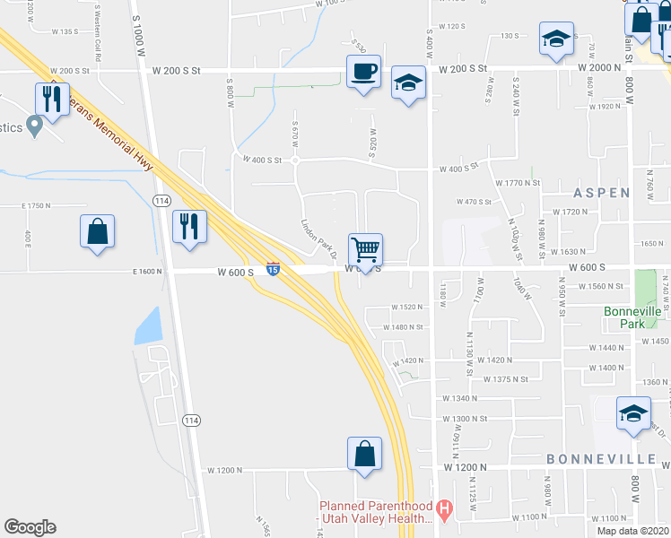 map of restaurants, bars, coffee shops, grocery stores, and more near 640 Lindon Parkway in Lindon