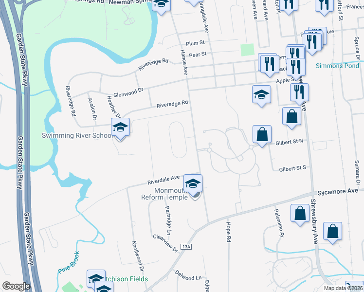 map of restaurants, bars, coffee shops, grocery stores, and more near 7 Green Meadow Drive in Tinton Falls