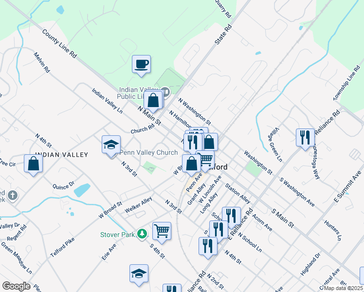 map of restaurants, bars, coffee shops, grocery stores, and more near 8 Branch Avenue in Telford