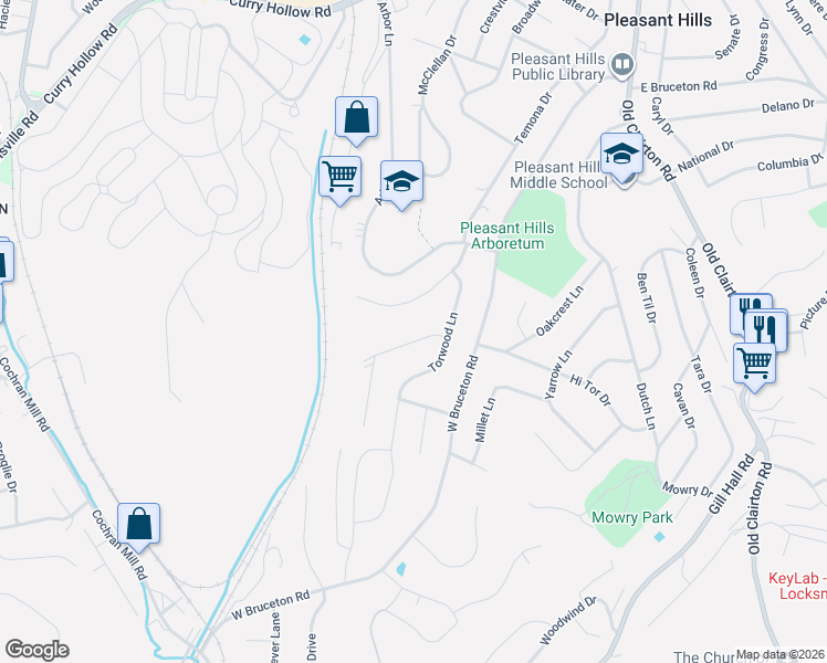 map of restaurants, bars, coffee shops, grocery stores, and more near 411 Woodrift Lane in Pittsburgh