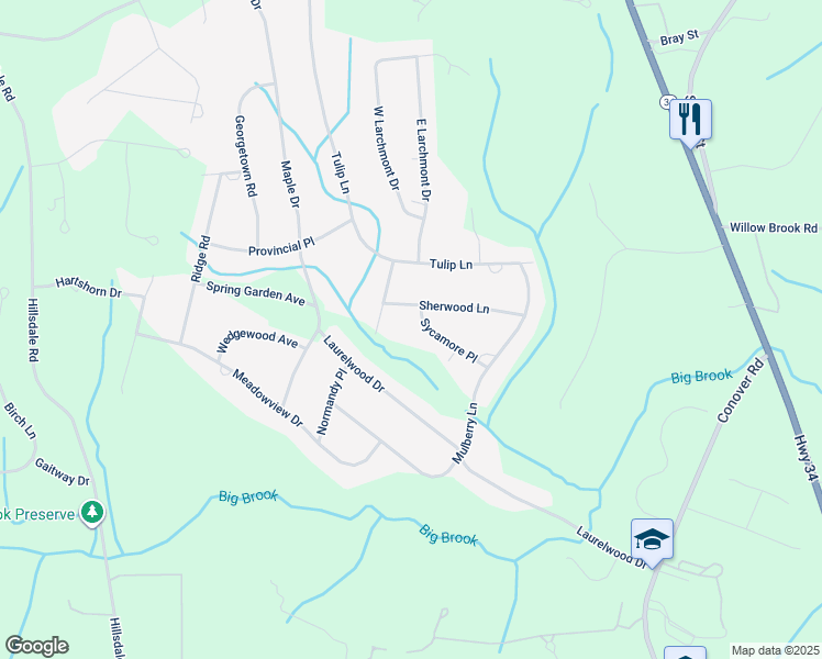map of restaurants, bars, coffee shops, grocery stores, and more near 7 Sycamore Place in Colts Neck