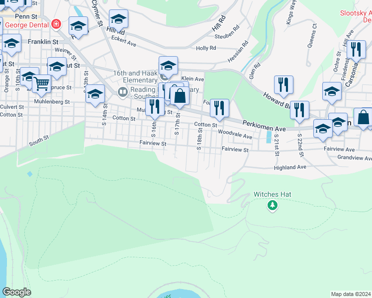 map of restaurants, bars, coffee shops, grocery stores, and more near 631 South 17th Street in Reading