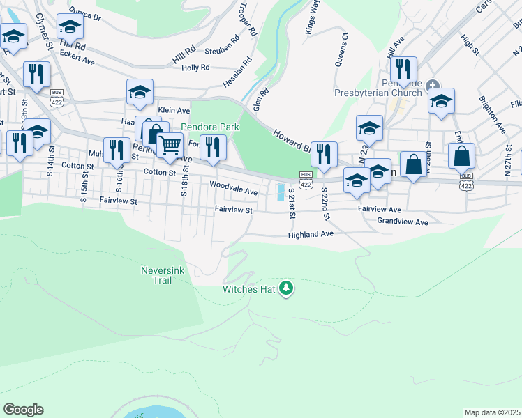 map of restaurants, bars, coffee shops, grocery stores, and more near 122 South 20th Street in Mount Penn