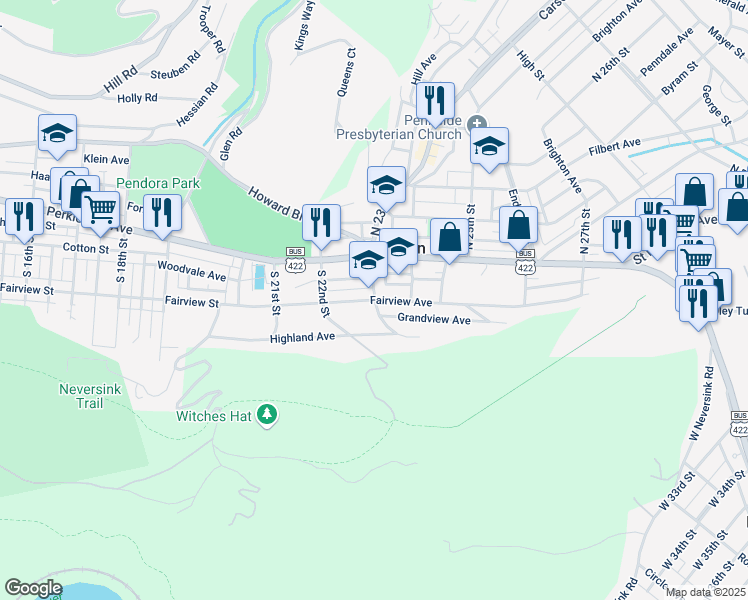 map of restaurants, bars, coffee shops, grocery stores, and more near 2291 Fairview Avenue in Mount Penn
