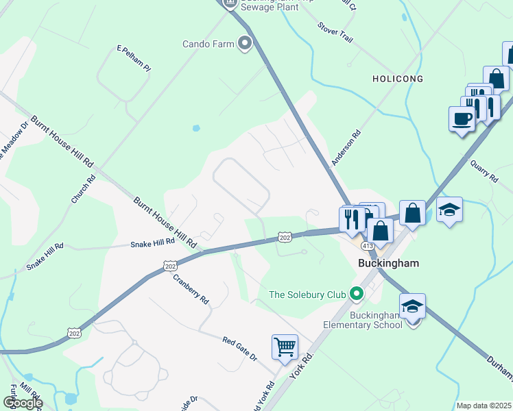 map of restaurants, bars, coffee shops, grocery stores, and more near 2764 East Fox Chase Circle in Doylestown