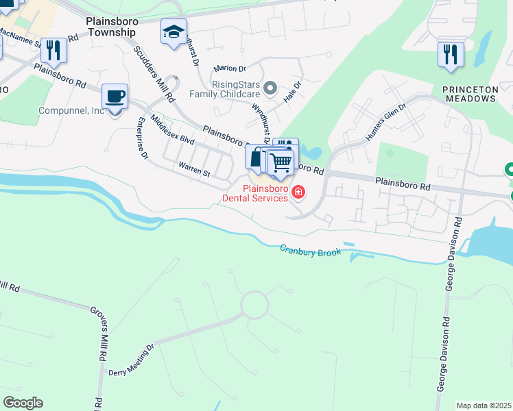 map of restaurants, bars, coffee shops, grocery stores, and more near 666 Plainsboro Road in Plainsboro Township