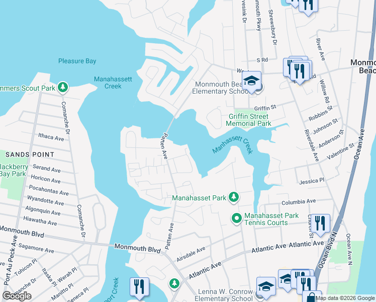 map of restaurants, bars, coffee shops, grocery stores, and more near 178 Riddle Avenue in Long Branch