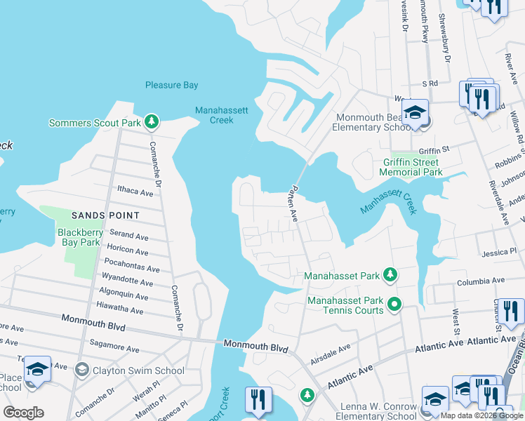 map of restaurants, bars, coffee shops, grocery stores, and more near 21 Cordelia Court in Long Branch