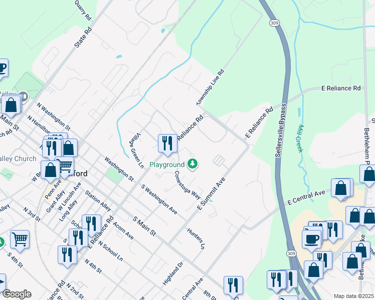 map of restaurants, bars, coffee shops, grocery stores, and more near 40 Reliance Court in Telford