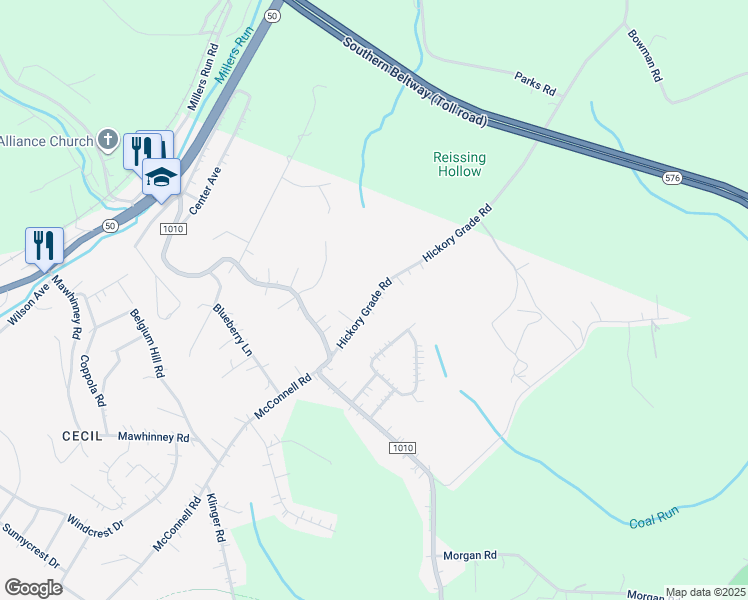 map of restaurants, bars, coffee shops, grocery stores, and more near 36 Hickory Grade Road in Cecil-Bishop