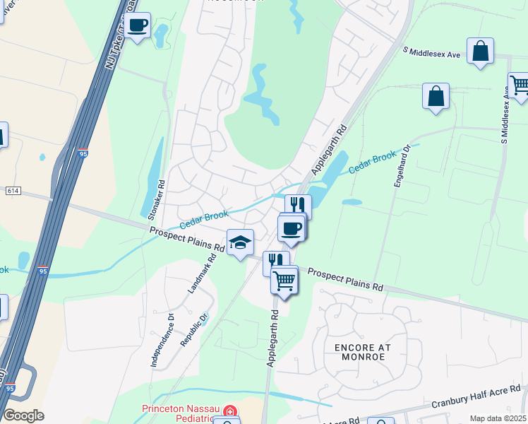 map of restaurants, bars, coffee shops, grocery stores, and more near 396 Newport Way in Monroe Township