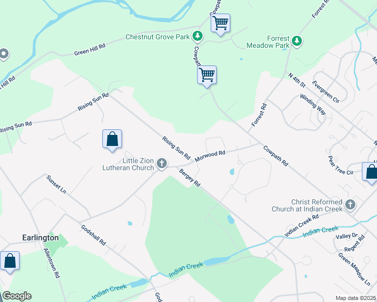 map of restaurants, bars, coffee shops, grocery stores, and more near 711 Rising Sun Road in Telford