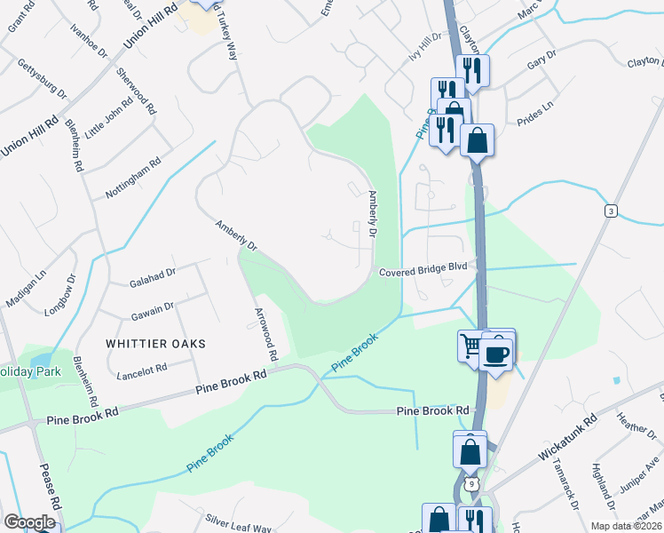 map of restaurants, bars, coffee shops, grocery stores, and more near 136 Amberly Drive in Manalapan Township
