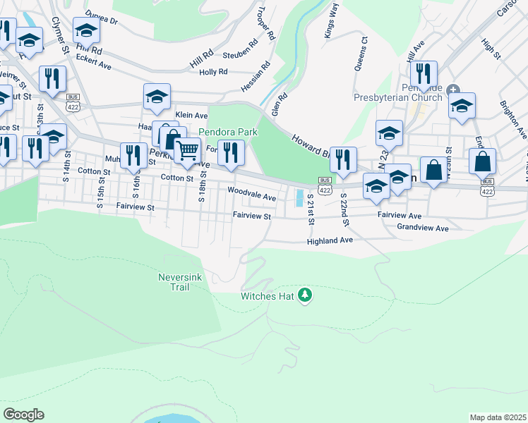 map of restaurants, bars, coffee shops, grocery stores, and more near 1954 Fairview Avenue in Mount Penn