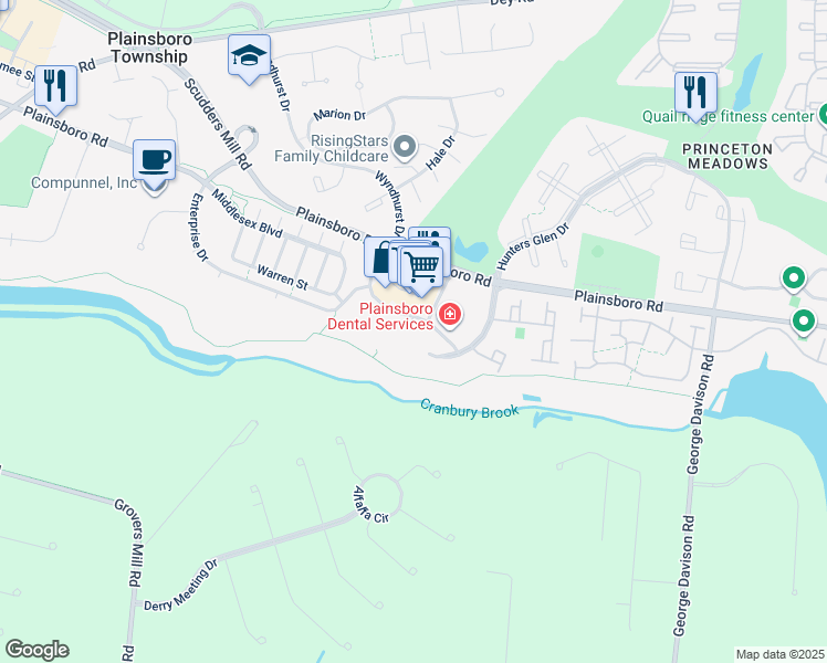 map of restaurants, bars, coffee shops, grocery stores, and more near 2046-2288 Deer Creek Rd in Plainsboro Township