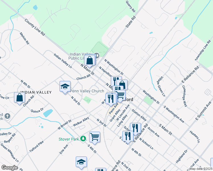 map of restaurants, bars, coffee shops, grocery stores, and more near 8 Branch Avenue in Telford
