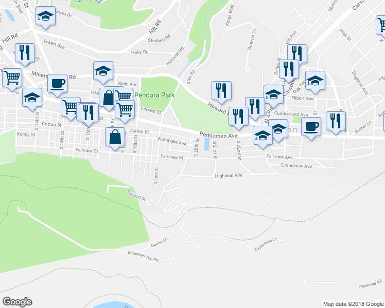 map of restaurants, bars, coffee shops, grocery stores, and more near 1954 Fairview Avenue in Mount Penn