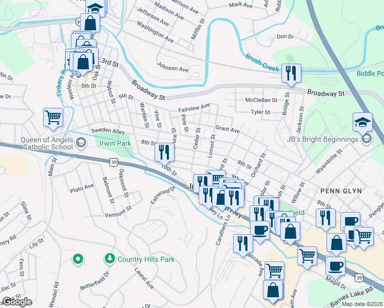 map of restaurants, bars, coffee shops, grocery stores, and more near 813 9th Avenue in Irwin