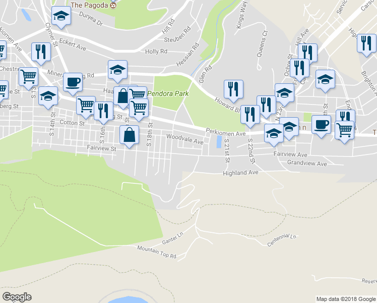 map of restaurants, bars, coffee shops, grocery stores, and more near 1954 Fairview Avenue in Mount Penn